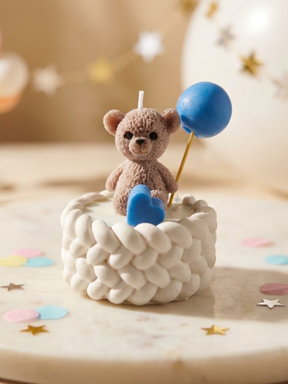 12 Pcs Teddy Bear Candles with Balloon, Cute Bear Wax Candle Centerpiece